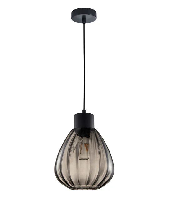 TULIP Wine Glass Ribbed Pendant Lights Black Smoke TULIP2