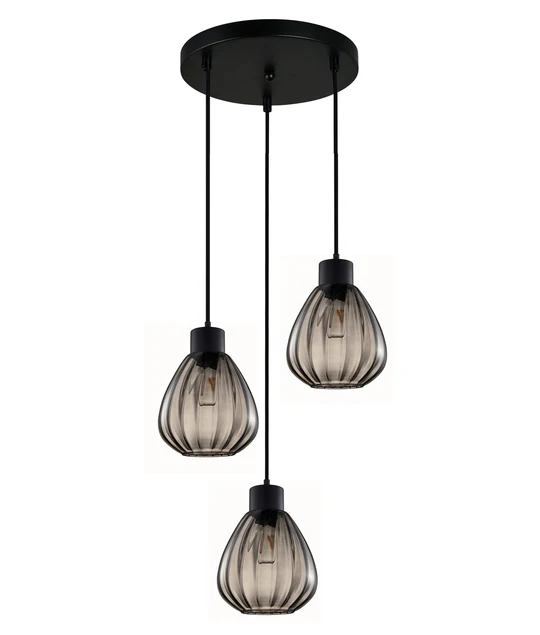 TULIP Wine Glass Ribbed Multiple Round Base Pendant Lights Black Smoke TULIP2X3R