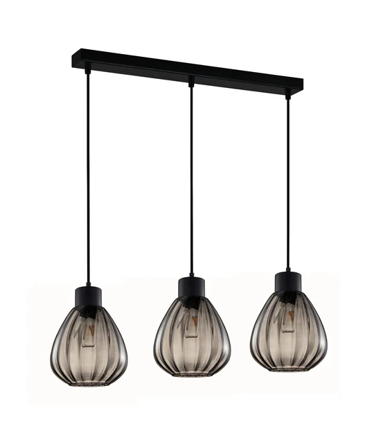 TULIP Wine Glass Ribbed Multiple Bar Base Pendant Lights Black Smoke TULIP2X3S