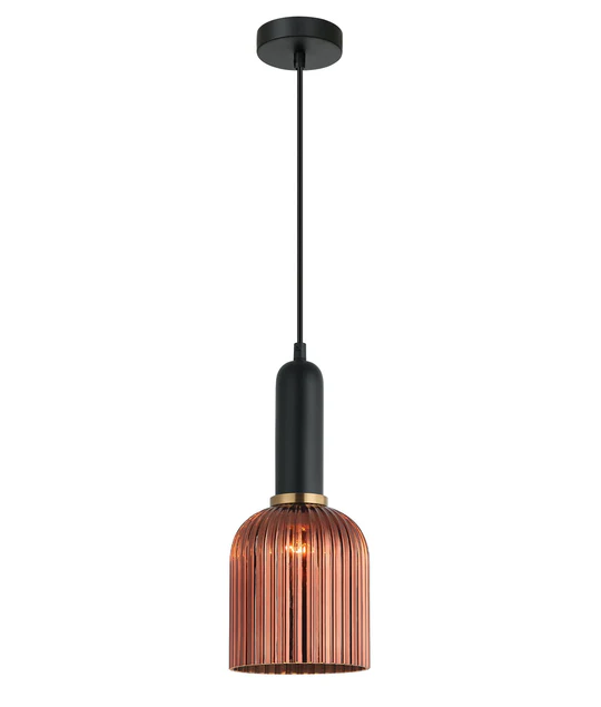 VINTAJ Copper Ellipse Shape Ribbed Glass Pendant Lights VINTAJ10