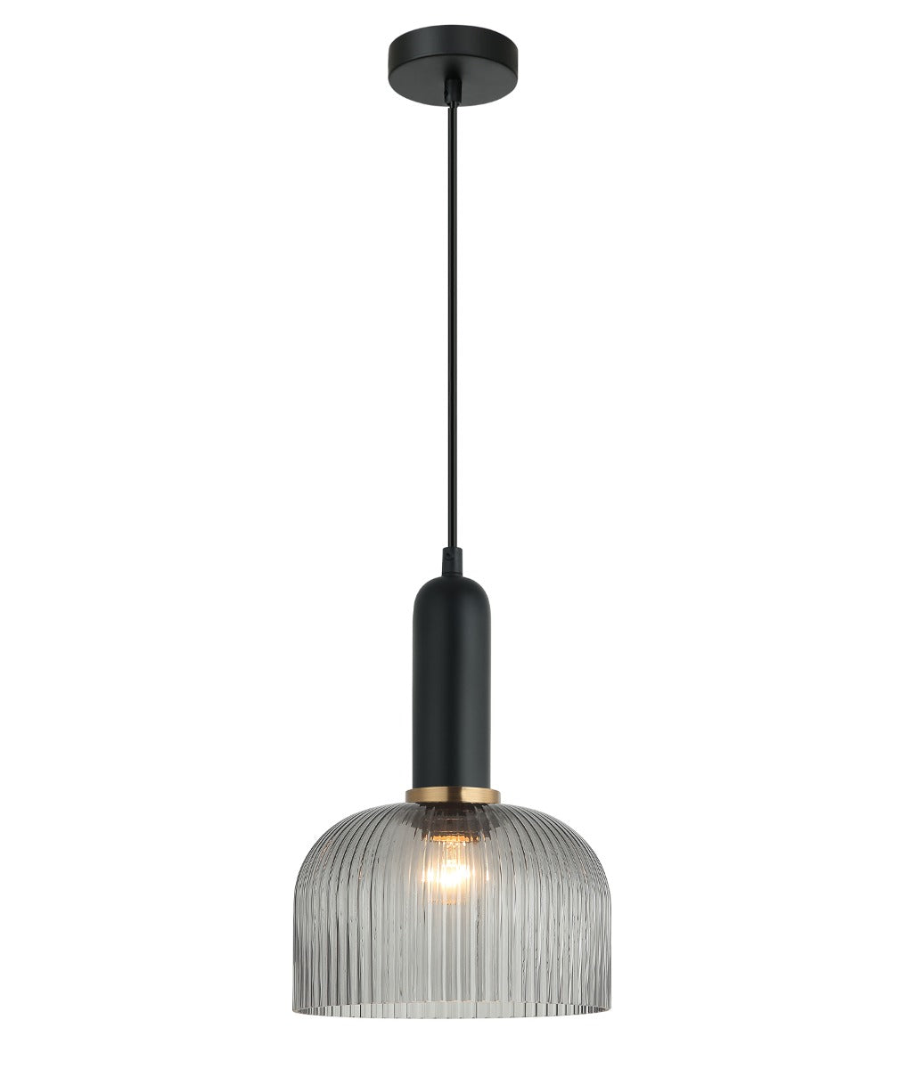 VINTAJ Interior Dome Ribbed Glass Pendant Lights 6 Colours to Choose from CLA Lighting-Smoke
