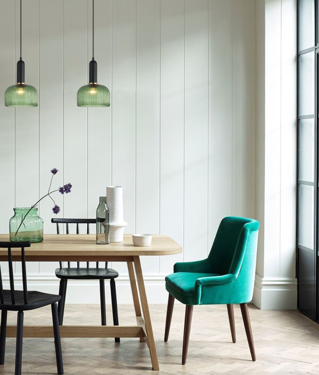 VINTAJ Interior Dome Ribbed Glass Pendant Lights 6 Colours to Choose from CLA Lighting-Green