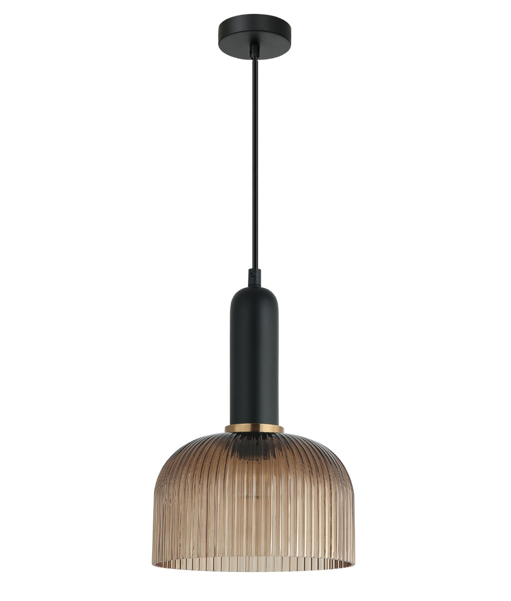 VINTAJ Interior Dome Ribbed Glass Pendant Lights 6 Colours to Choose from CLA Lighting-Amber
