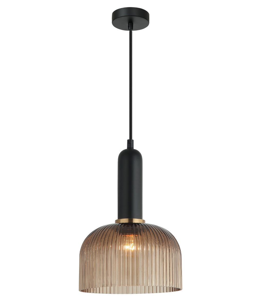 VINTAJ Interior Dome Ribbed Glass Pendant Lights 6 Colours to Choose from CLA Lighting-Amber