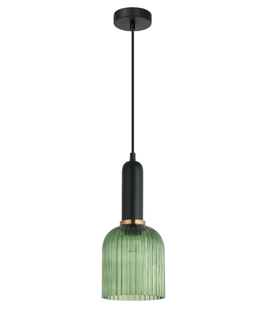 VINTAJ Green Ellipse Shape Ribbed Glass Pendant Lights VINTAJ8