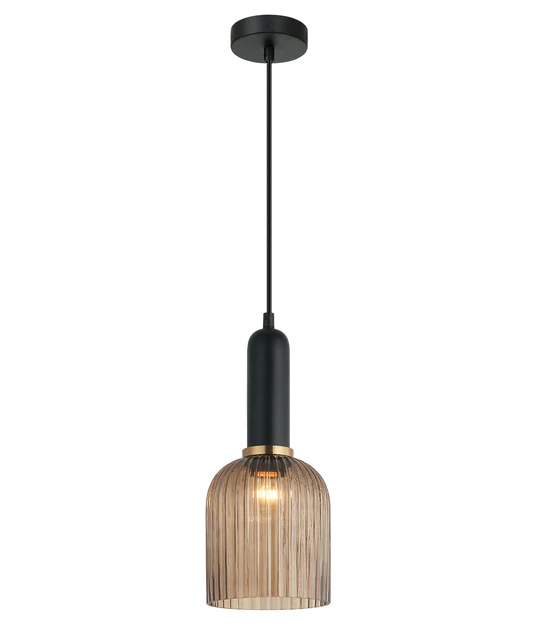 VINTAJ Amber Ellipse Shape Ribbed Glass Pendant Lights VINTAJ9
