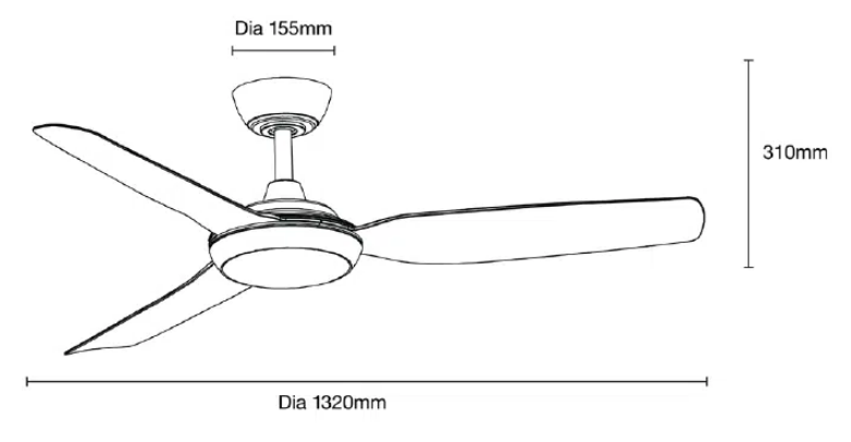 Viper DC 52" 3 Blade Smart Ceiling Fan with Dimmable CCT LED Light In Black MVDC1333M