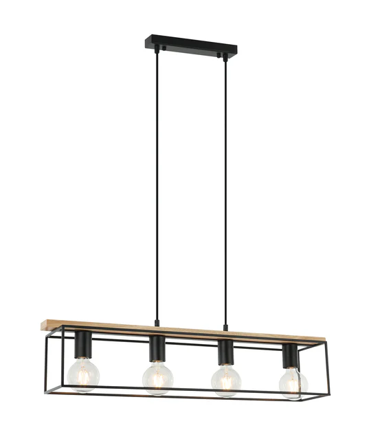 VIRUN Interior Rectangular Frame Wood with Black Hardware Pendant Light VIRUN1