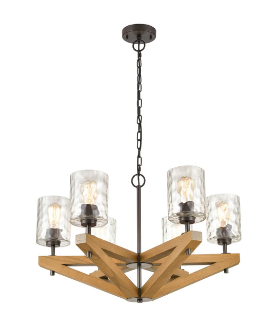 VOTIF Interior Candelabra Oak Wood with Clear Blown Dimpled Glass Pendant Light VOTIF1