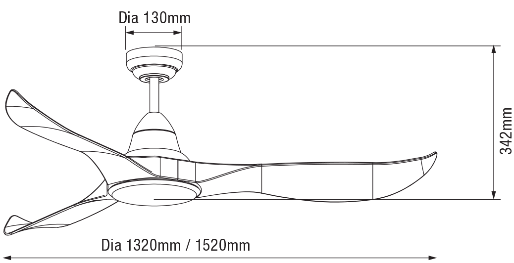 Wave 1520mm 3 ABS Blade DC Remote Control Ceiling Fan Only Matt Black - MWF163MMR