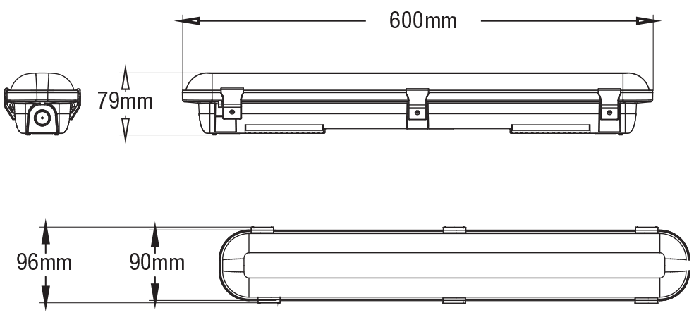 Tradetec Weatherproof LED Batten 18w Tricolour 600mm - TLWB34618